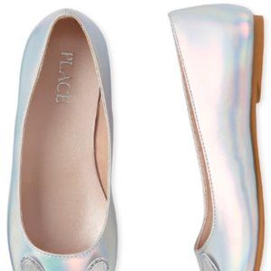 5- Girls Holographic Cat Ballet Flats - Silver